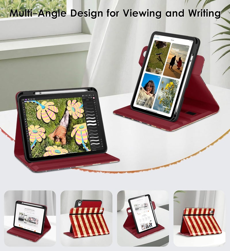 DTTO حافظة آيباد A16، حافظة آيباد الجيل 11/10 (2025/2022)، غطاء حامل جلد فاخر دوار 360 درجة مع حامل قلم، علم الولايات المتحدة - Image 2